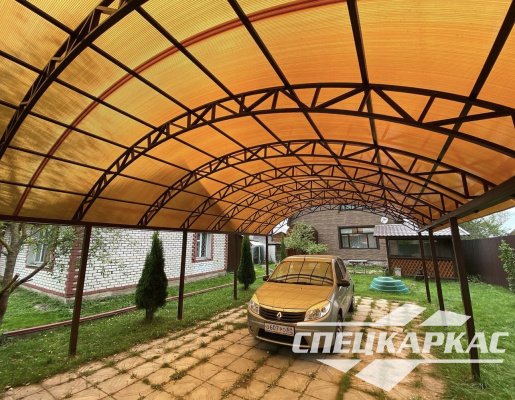 Усиленный навес из поликарбоната для двух автомобилей №96 - фото 1916