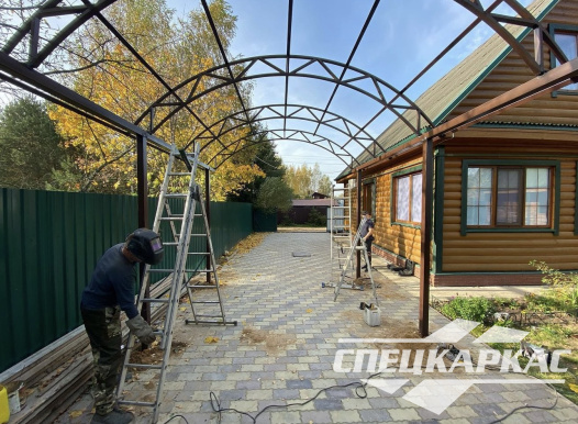 Арочный навес из поликарбоната на две машины №100 - фото 1954